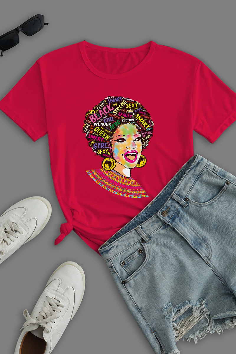 

Red Casual Daily Print Split Joint O Neck T-Shirts