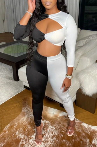Black Fashion Sexy Solid Patchwork O Neck Long Sleeve Two Pieces