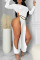 White Sexy Solid Hollowed Out Split Joint Slit O Neck Straight Jumpsuits(Without Belt)