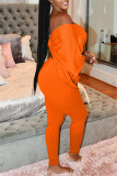 Orange Fashion Casual Solid Backless O Neck Half Sleeve Two Pieces
