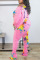 Pink Casual Print Patchwork Fold Asymmetrical O Neck Long Sleeve Two Pieces