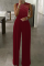 Red Sexy Hot Drilling Patchwork Halter Straight Jumpsuits