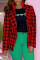 White Fashion Casual Plaid Print Cardigan Turndown Collar Outerwear