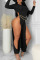 Black Sexy Solid Hollowed Out Split Joint Slit O Neck Straight Jumpsuits(Without Belt)