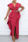 Red Fashion British Style Solid Split Joint V Neck Irregular Dresses