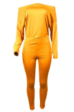 Yellow Casual Dew Shoulder Blends One-piece Jumpsuit