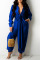 Blue Fashion Casual Solid Split Joint Turndown Collar Jumpsuits