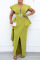 Green Fashion British Style Solid Split Joint V Neck Irregular Dresses