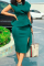Green Party Solid Flounce O Neck Pencil Skirt Dresses