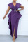 Purple Fashion British Style Solid Split Joint V Neck Irregular Dresses