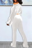 White Fashion Casual Solid Basic Oblique Collar Long Sleeve Two Pieces