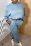 Light Blue Casual Solid Patchwork Hooded Collar Long Sleeve Two Pieces