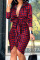 Rose Red Fashion Street Print Split Joint V Neck Irregular Dresses