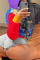Colour Casual Street Print Patchwork Zipper Hooded Collar Tops