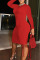 Red Sexy Solid Patchwork Draw String Fold O Neck Pencil Skirt Dresses