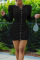 Black Casual Solid Split Joint Buckle Fold O Neck Pencil Skirt Dresses