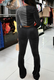 Black Fashion Casual Patchwork Bandage O Neck Long Sleeve Two Pieces