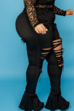 Black Sexy Solid Ripped Patchwork Plus Size Jeans