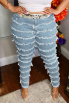 Baby Blue Casual Solid Tassel Plus Size Jeans