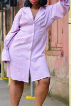 Purple Fashion Casual Solid Split Joint Turndown Collar A Line Plus Size Dresses