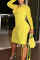 Yellow Sexy Solid Patchwork Draw String Fold O Neck Pencil Skirt Dresses
