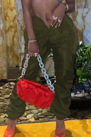 Army Green Sexy Solid Split Joint Draw String Fold Asymmetrical Straight Low Waist Straight Solid Color Bottoms