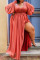 Red Fashion Sexy Solid Slit V Neck Long Sleeve Plus Size Dresses