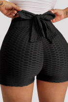 Black Casual Sportswear Solid With Bow Shorts