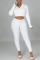 White Sexy Solid Patchwork Zipper Collar Long Sleeve Two Pieces
