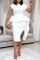 White Casual Solid Flounce O Neck Irregular Dress Dresses