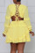 Yellow Fashion Sexy Solid Hollowed Out V Neck Long Sleeve Dresses