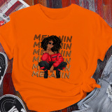 Orange Casual Street Character Patchwork O Neck T-Shirts