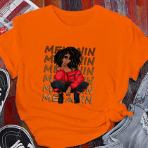 Orange Casual Street Character Split Joint O Neck T-Shirts