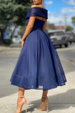 Blue Fashion Elegant Solid Patchwork V Neck Princess Dresses