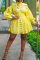Yellow Sexy Solid Hollowed Out Half A Turtleneck Cake Skirt Dresses(Without Belt)