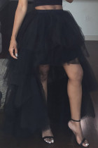Black Fashion Casual Solid Split Joint Asymmetrical Regular High Waist Skirt