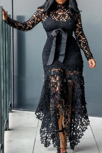 Black Sexy Patchwork Patchwork Half A Turtleneck Irregular Dress Dresses