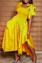 Gold Casual Solid Patchwork Square Collar Irregular Dress Dresses