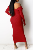 Red Fashion Sexy Solid Basic V Neck Long Sleeve Dresses