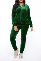 Ink Green Fashion Casual Solid Zipper Hooded Collar Long Sleeve Two Pieces