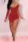 Red Sexy Solid Split Joint Asymmetrical V Neck Long Sleeve Dresses