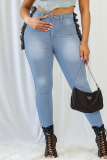 Medium Blue Fashion Casual Patchwork Basic Plus Size Jeans