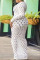 White Fashion Sexy Solid Hollowed Out See-through V Neck Long Sleeve Plus Size Dresses