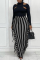Black Gray Fashion Casual Striped Print Tassel Split Joint Regular High Waist Skirt