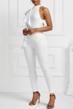 White Fashion Casual Solid Patchwork O Neck Jumpsuits