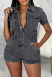 Grey Street Solid Patchwork Turndown Collar Skinny Jumpsuits