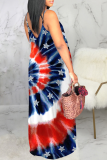 Multicolor American Flag Stars Print Floor Length Sleeveless Loose Cami Maxi Dress