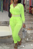 Fluorescent Green Fashion Casual Solid Patchwork Zipper Hooded Collar Long Sleeve Two Pieces