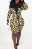 Camouflage Sexy Casual Print Patchwork See-through O Neck Long Sleeve Dresses