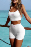White Sexy Sportswear Solid Backless Two-piece Set